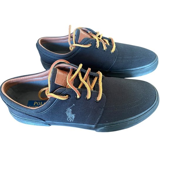 New Men's Ralph Lauren Polo Faxon Low Canvas Sneaker Size 10 Black - Picture 1 of 13